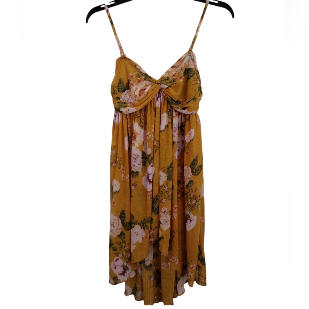 Free People Mirage marigold yellow floral tunic style top hilow hem size Small